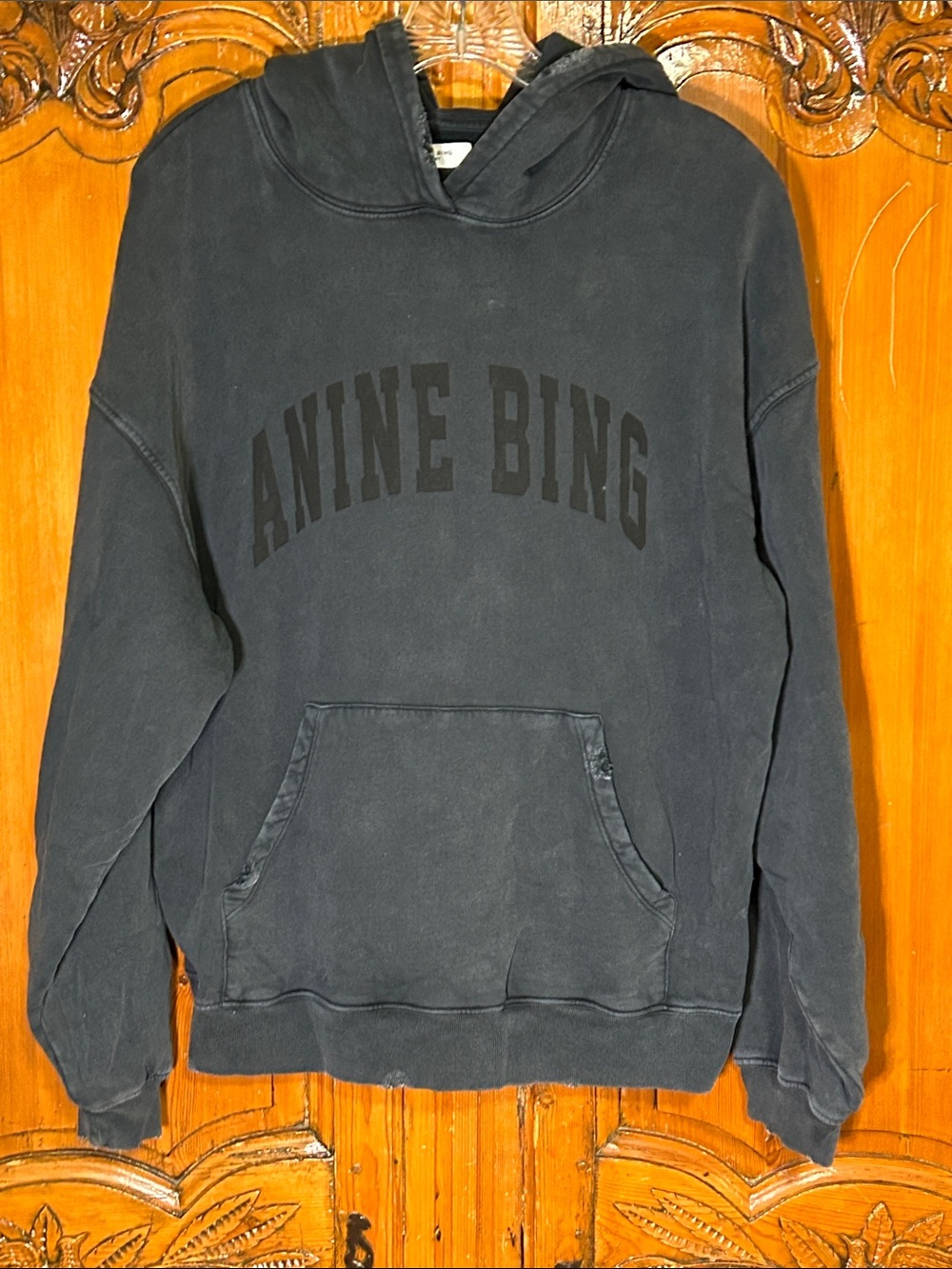 Anine Bing Sport Harvey Hooded Sweatshirt. Faded Black. XXS